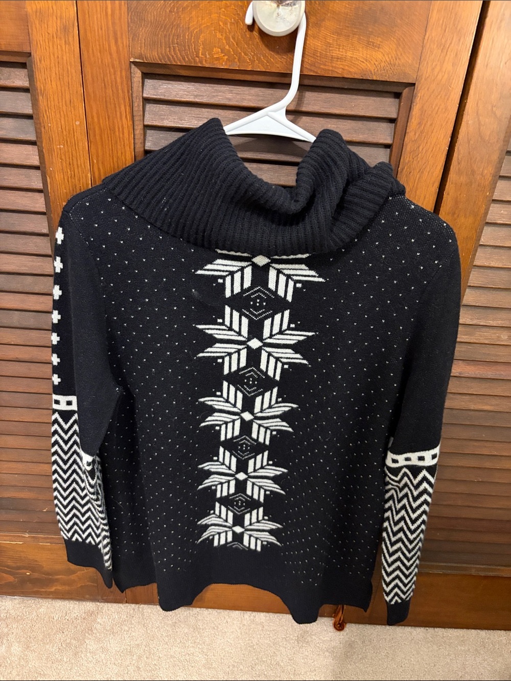 Talbots Black & White Fair Isle Cowl Neck Sweater